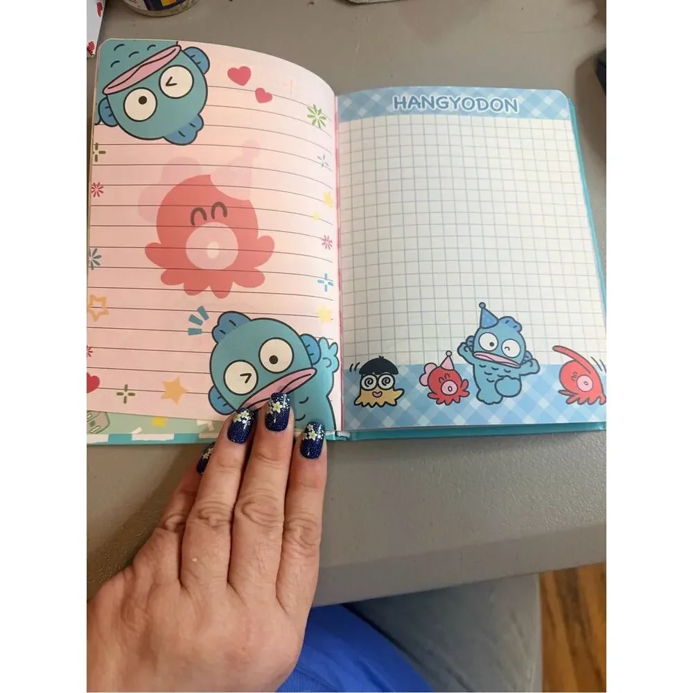 HGJ-371 Hangyodon Hardcover Notebook - Aqua Blue with Pink Accent